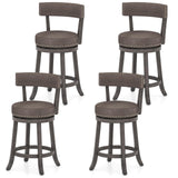 COSTWAY Bar Stools Set of 4, Upholstered Farmhouse Bar stools with Cushioned Seat & Backrest, Solid Wood Legs, Footrest, 26” Counter Height Swivel Stools for Kitchen Island, Pub (4, 26'' Seat Height) COSTWAY