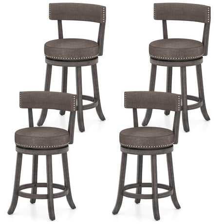 COSTWAY Bar Stools Set of 4, Upholstered Farmhouse Bar stools with Cushioned Seat & Backrest, Solid Wood Legs, Footrest, 26” Counter Height Swivel Stools for Kitchen Island, Pub (4, 26'' Seat Height) COSTWAY