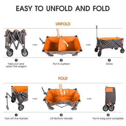 PORTAL Collapsible Wagon Cart, Heavy Duty Foldable Wagon Carts with Wheels, Folding Utility Wagon for Camping, Shopping, Garden, Sports, Beach - WoodArtSupply