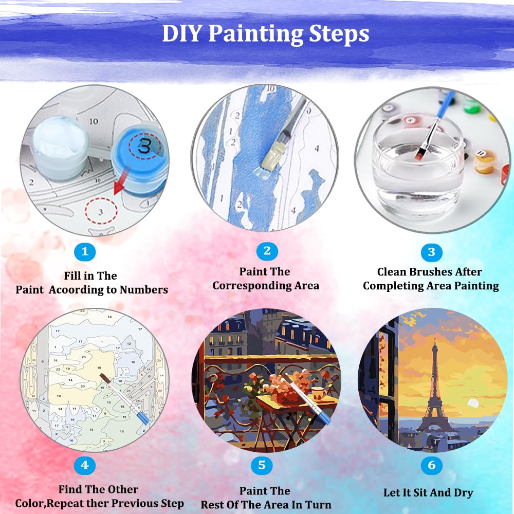 JUJUHOOD Romantic View Paris from Window Paint by Numbers Kit for Adults,Eiffel Tower Adult Paint by Number Kits,DIY Acrylic Paint by Number on Canvas for Home Wall Decor 16X20 Inch JUJUHOOD