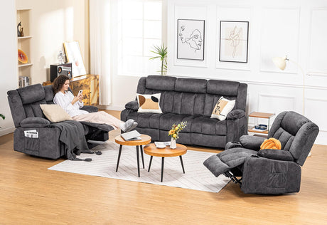 COMHOMA Manual Recliner Chair Set，Fabric Reclining Sofa Chair with Cup Holders, Upholstered Recliner with Side Pockets Suitable for Living Room Furniture (3+2+1) COMHOMA