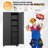 INTERGREAT Metal Storage Cabinet with Wheels, 73" Rolling Storage Cabinets with Door and 4 Shelves, Tall Storage Cabinets Locker on Caster for Home, Office(Black) INTERGREAT