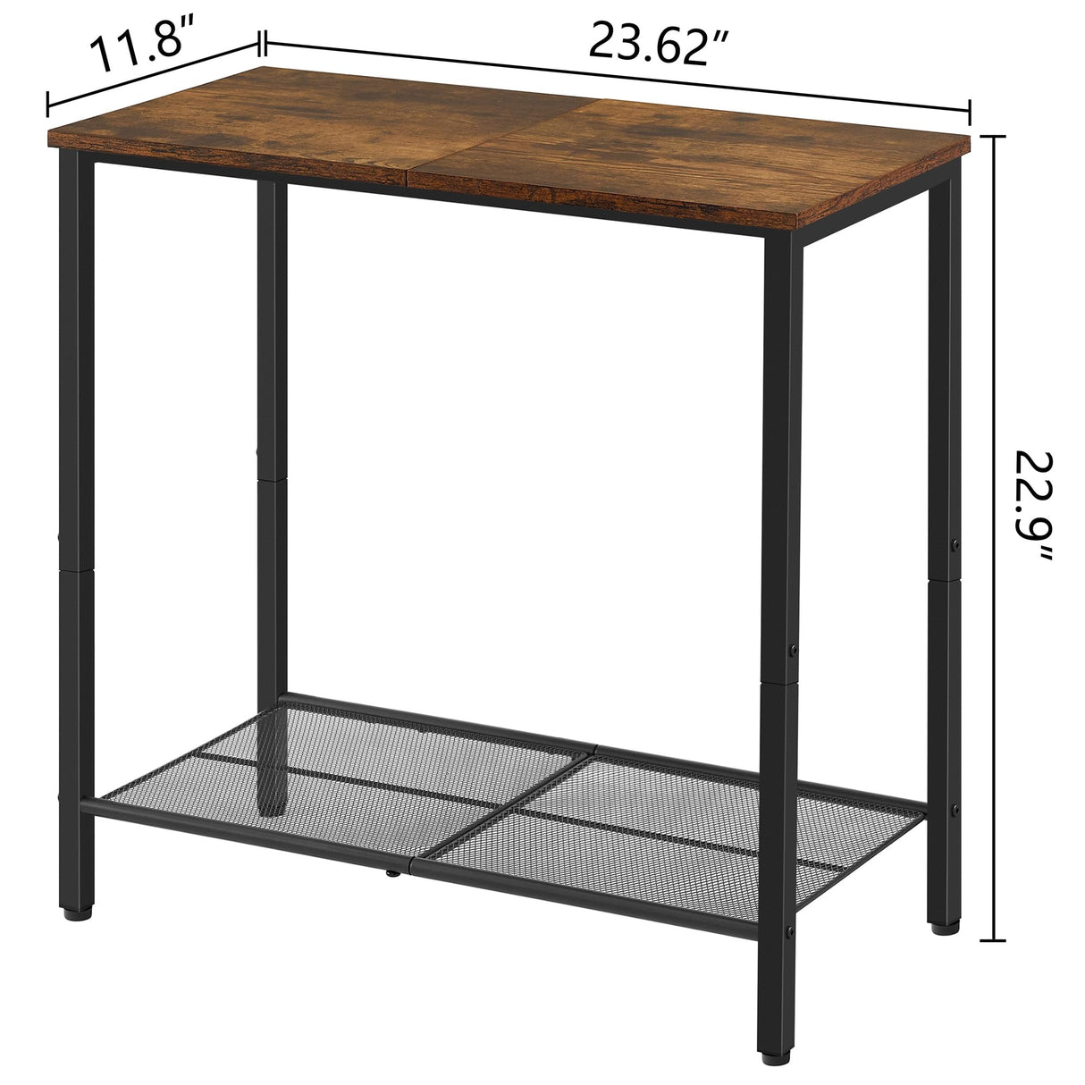 Hoctieon 2 Tier End Table, Sofa Side Table, Narrow Side Table with Storage, Slim Nightstand for Small Spaces, Metal Frame, for Living Room, Bedroom, Sofa Couch, Hall, Rustic Brown Hoctieon