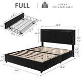 VECELO Full Size Upholstered Platform Bed Frame with 4 Storage Drawers, Adjustable Velvet Rivet Decor Headboard, Wooden Slats Support, No Box Spring Needed, Easy Assembly VECELO