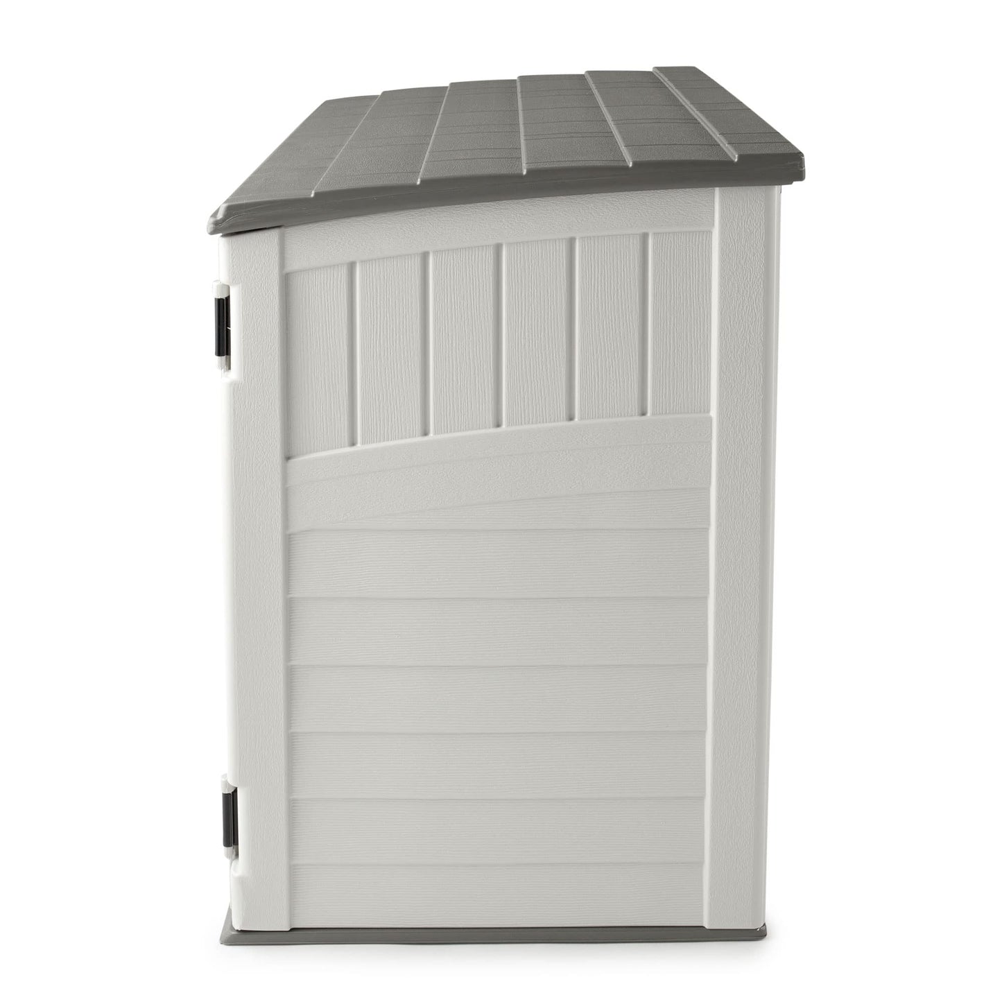 Suncast 34 Cu Ft Capacity Horizontal Outdoor Storage Shed for Garbage Cans, Garden Accessories, Backyard, and Patio Use, Vanilla - WoodArtSupply