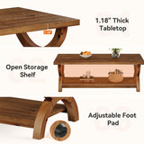 TRIBEWOOD Solid Wood Coffee Tables for Living Room, 47.2-Inch Farmhouse Rectangle Center Tea Table with Storage Shelf TRIBEWOOD