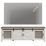 WAMPAT Farmhouse TV Stand for ups to 75 inch TV, Wooden Entertainment Center with Mesh Barn Doors, Media Console with Storage Shelf for Living Room Bedroom, Rustic Oak and White WAMPAT