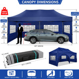 COBIZI Pop up Canopy Tent 10x20 Heavy Duty Gazebo with 6 Sidewalls, UPF 50+ All Weather Waterproof Commercial Outdoor Wedding Party Tents Canopy with Roller Bag, Dark Blue COBIZI