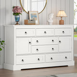 Gyfimoie Farmhouse 7 Drawer Dresser for Bedroom, Wood Chest of Drawers with 2 Doors, White Dressers with Round Metal Handle, Large Storage Dresser Organizer, Long TV Stand for Living Room, White Gyfimoie
