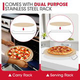 Unicook 15 Inch Round Pizza Stone for Oven and Grill, Oven Baking Stone for Bread, Cordierite Pizza Pan for Baking Crispy Pizzas, Bread and Cookies, Includes Carry Rack and Pizza Dough Scraper Unicook