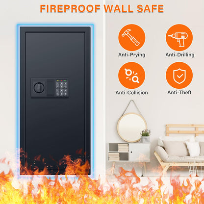 29.53" Tall Fireproof Wall Safes Between the Studs 16" Centers, Heavy Duty Electronic Hidden Safe with Removable Shelf, Home Safe for Firearms, Money, Jewelry, Passport