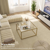 SAYGOER Gold Coffee Table Glass Modern Coffee Tables for Small Space Simple Square Center Table for Living Room Home Office 26.7 x 26.7 x 17.7, Easy Assembly SAYGOER