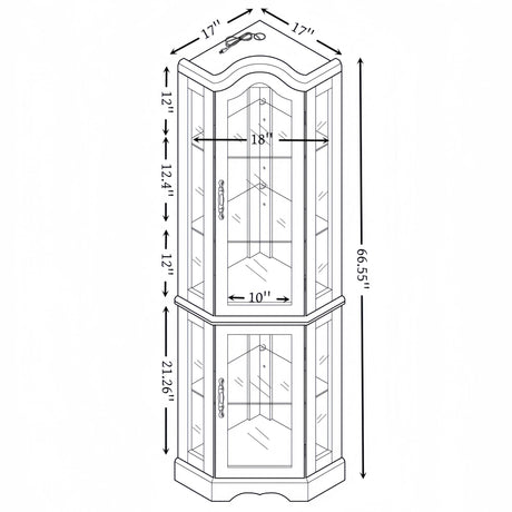 XZTUAJ 66" H Lighted Corner Curio Cabinet, 5 Tier Glass Display Cabinet with Adjustable Shelves and Mirror Back Panel, Corner Curio Storage Rack Wood Display Case for Living Room & Kitchen (Oak) XZTUAJ