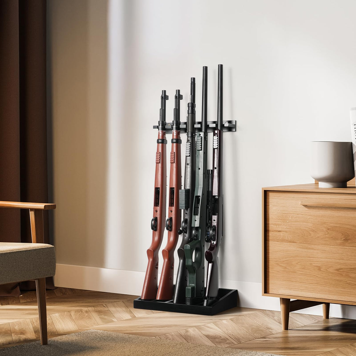 ikkle Gun Rack, Wooden Rifle Racks, Indoor Gun Rack, Wall Mount Rifle Storage Gun Display Holder for Home Office - Holds up to 5 Long Guns ikkle