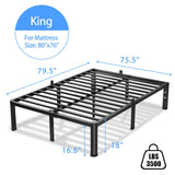 VIPSHOW 18 Inch King Size Bed Frame, 3500Lbs Heavy Duty Metal Platform with Round Corner Legs Mattress Slide Stopper, Steel Slat Support No Box Spring Needed, Noise Free, Non-Slip, Easy Assembly VIPSHOW