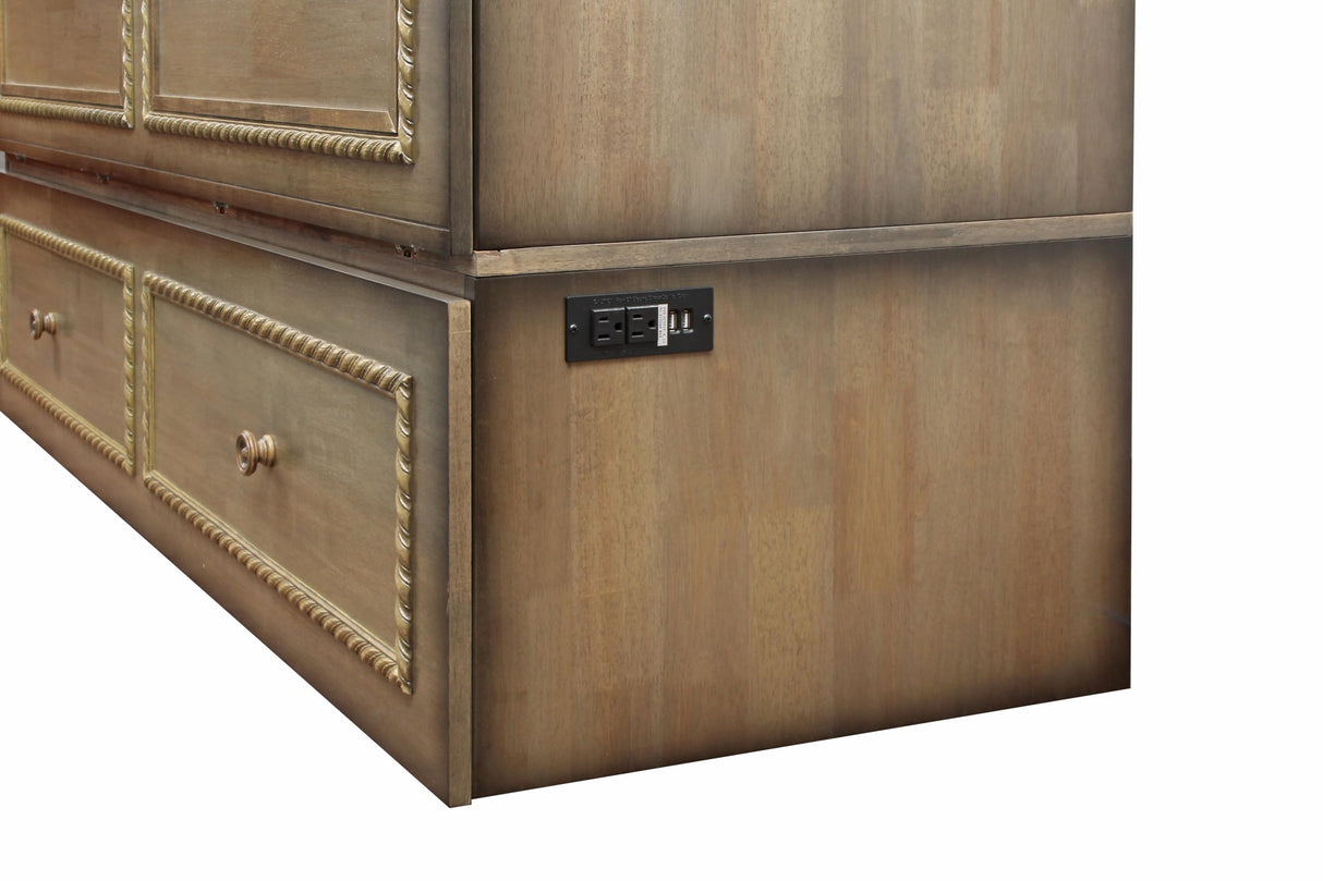 Mega Solutions Venetian Murphy Cabinet Bed with Deepest Storage Drawer On The Market and USB Charging Station (Queen, Latte) Mega Solutions