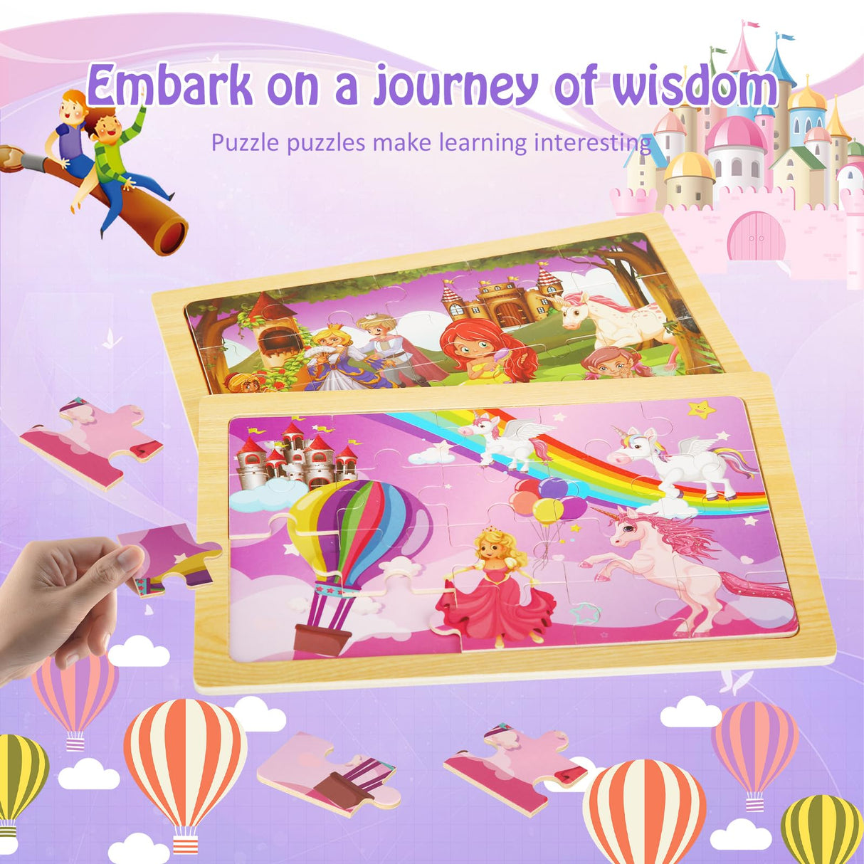 Wooden Puzzles Toys for Kids Ages 3-5, Set of 4 Packs with 20-Piece Unicorn Mermaid Princess Wood Jigsaw Puzzles, Preschool Educational Brain Teaser Toys for Girls 3 4 5 6 Years Old. NASHRIO