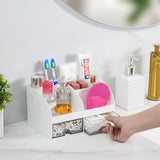 VITVITI Toothbrush Holders for Bathrooms Countertop, 5 Slots Toothpaste Bathroom Counter Sink Organizer with Drawers, Plastic Bathroom Organizer for Vanity/Makeup/Office White VITVITI