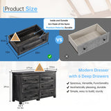 HUANLEGO Grey Dresser for Bedroom with 6 Drawers, Farmhouse Wood Dressers Bedroom Furniture 6 Chest of Drawers, Rustic Wide Storage Drawers Dressers Organizer for Closet, Living Room, Hallway HUANLEGO