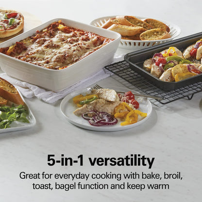 Hamilton Beach 31143 4-Slice Toaster Oven with 5 Cooking Modes (Bake, Broil, Keep Warm Toast & Bagel) with Stay On & Auto Shutoff, 2 Rack Positions, 1100 Watts and 3 Accessories, Stainless Steel