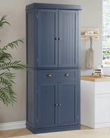 LOUVIXA 72" Kitchen Pantry Storage Cabinet, Freestanding Cupboard with 2 Cabinets, Drawer and Adjustable Shelves, Tall Storage Cabinet for Kitchen, Dinning Room, Living Room in Grey Blue LOUVIXA