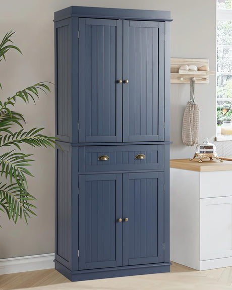 LOUVIXA 72" Kitchen Pantry Storage Cabinet, Freestanding Cupboard with 2 Cabinets, Drawer and Adjustable Shelves, Tall Storage Cabinet for Kitchen, Dinning Room, Living Room in Grey Blue LOUVIXA