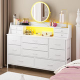 Fixwal White Dresser for Bedroom with 13 Drawers, Fabric Chest of Drawers with PU Finish for Kids, Girls, Adults, Nursery, Living Room, Closet, Entryway, Hallway (No LED Lights) Fixwal