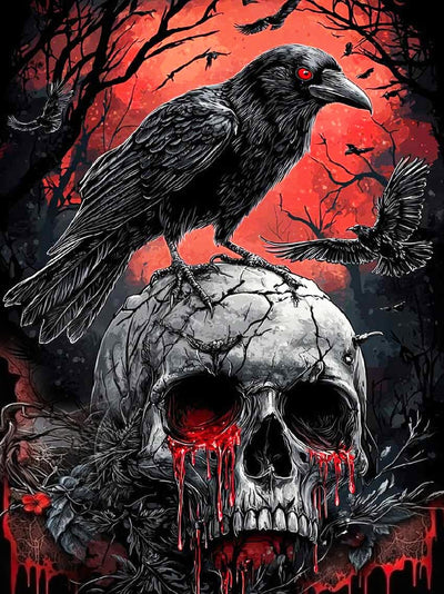 Helloween Crow Diamond Painting Kits for Adults, 5D Skull with Blood Horror Diamond Art Kits for Beginners, DIY Full Drill Diamond Kits Gem Arts Crafts for Home Wall Decor 12 x 16 Inch