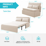 CECER Queen Size Pull Out Sofa Bed With 2 Pillows, Linen Convertible Sleeper With Comfy Mattress, 2 in 1 Armless Loveseat for Small Space-Beige CECER