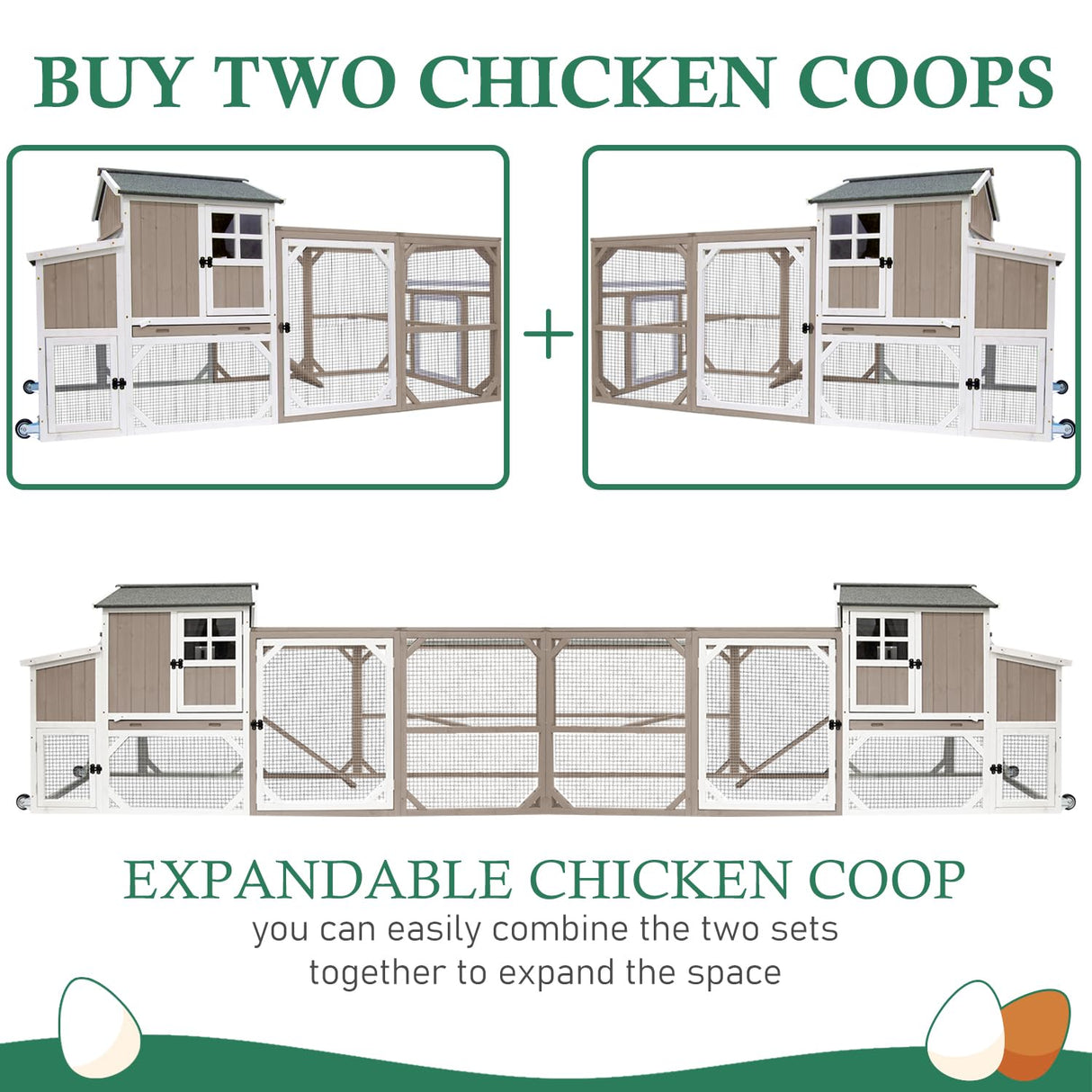 Magazoopet 95.3" Large Chicken Coop with Run, Tractor Hen Chicken House with 3 Nesting Boxes, Portable Duck Rabbit Quail Hutch Poultry Cage for 4-6 Chickens with 6 Access,Pull-Out Tray Magazoopet