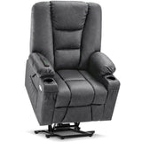 MCombo Large Power Lift Recliner Chair Sofa with Massage and Heat for Big and Tall Elderly People, 3 Positions, Cup Holders, and USB Ports, Faux Leather 7539 (Large, Dark Grey) MCombo