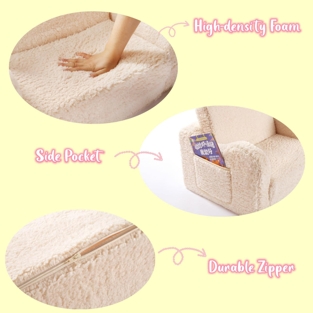 MOMCAYWEX Kids Chairs for Toddler, 2-in-1 Toddler Soft Sherpa Couch Fold Out, Convertible Sofa to Lounger for Girls and Boys, Cream MOMCAYWEX