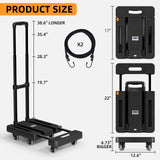 Folding Hand Truck, 500 LB Heavy Duty Luggage Cart, Utility Dolly Platform Cart with 6 Wheels & 2 Elastic Ropes for Luggage, Travel, Moving, Shopping, Office Use, Black TROOZY