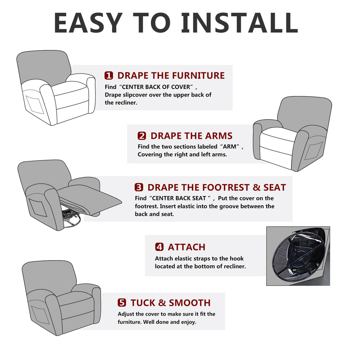 ANARACHON Leather Like Recliner Chair Covers Heavy Duty, 4 Pieces Lazy Boy Recliner Cover for Recliner Chair, Leather Cover for Recliner slipcovers Washable for Pets (Dark Brown) ANARACHON