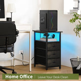 Yoobure End Table with Charging Station, LED Narrow Side Table Bedside Table, Small Night Stand End Tables Living Room, Skinny Nightstand with 3 Fabric Drawers, Side Tables Bedroom for Small Spaces Yoobure