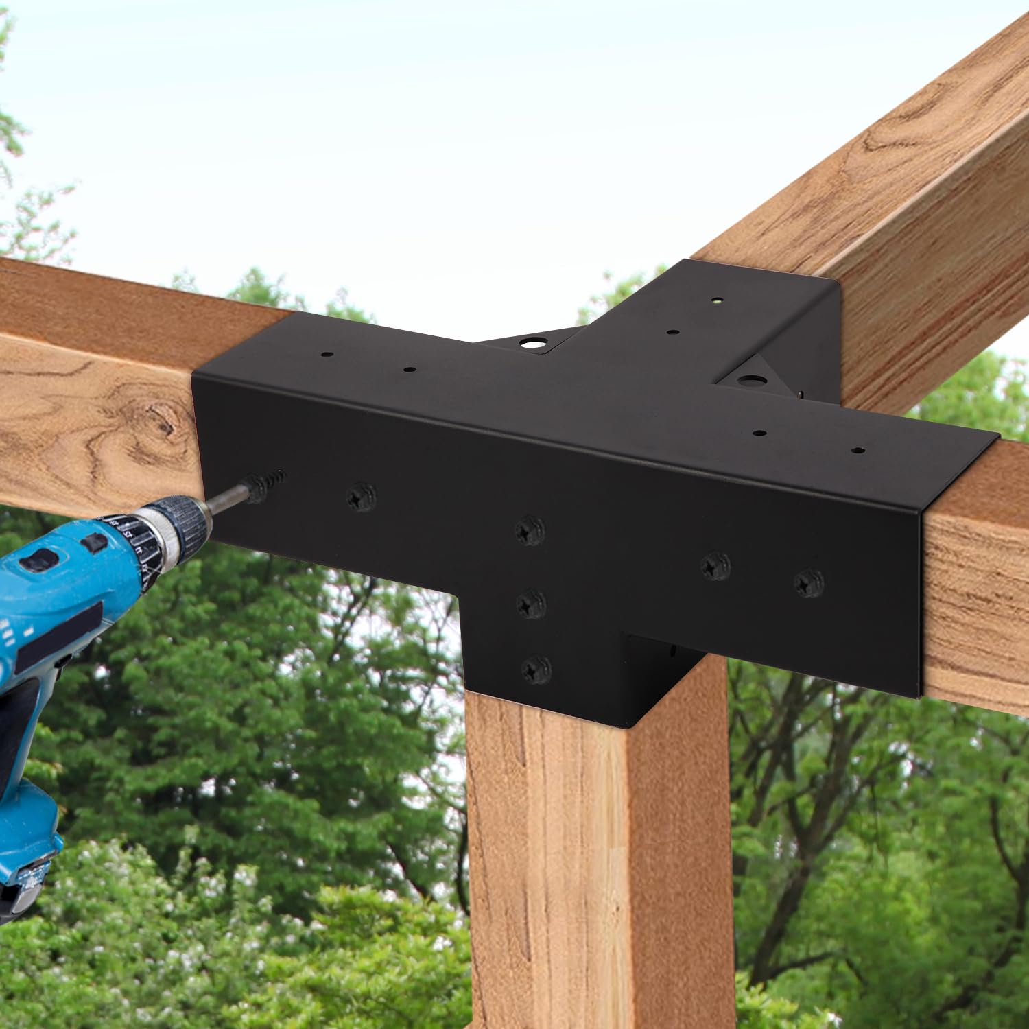 2Pcs Pergola Brackets Kit 4 Way Right Angle Corner Brackets for Gazebos,Garden,Patio,Wood Beams 4''x4'' Lumber (Actual: 3.8x3.8'') Inusbojie