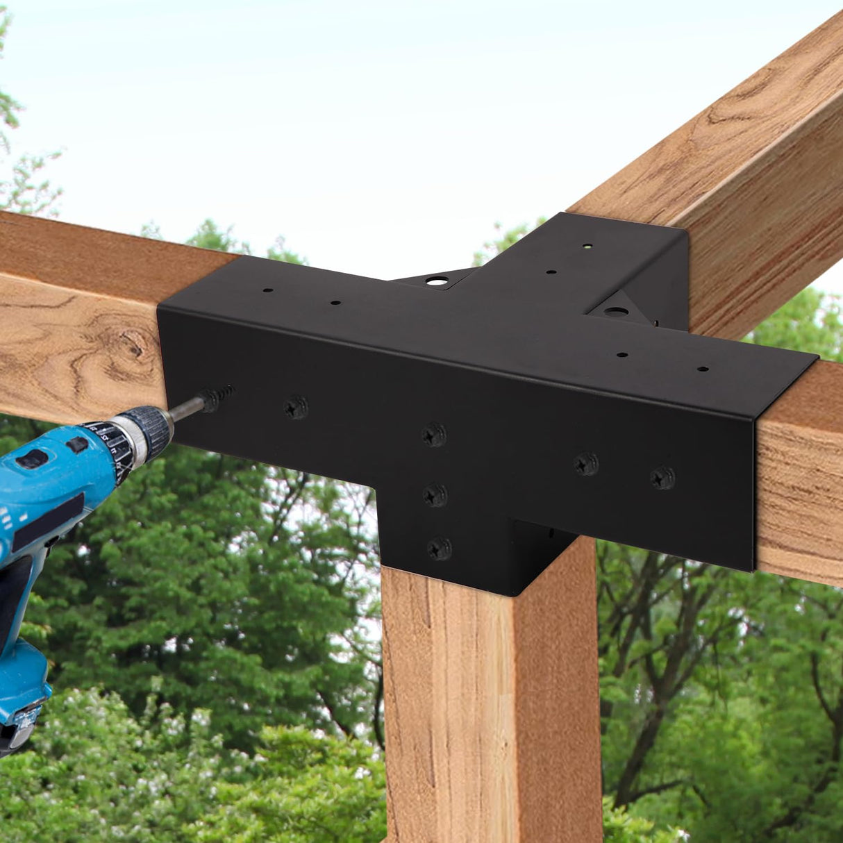 2Pcs Pergola Brackets Kit 4 Way Right Angle Corner Brackets for Gazebos,Garden,Patio,Wood Beams 4''x4'' Lumber (Actual: 3.8x3.8'') Inusbojie