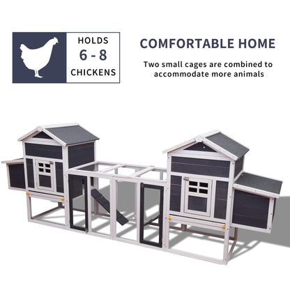 Fuhomtre Outdoor Wooden Chicken Coop with Ventilation Door Removable Tray Solid Wood Pet House Chicken Nesting Box for 6-8 Hens (124 x 27 x 46 in) White+Gray - WoodArtSupply