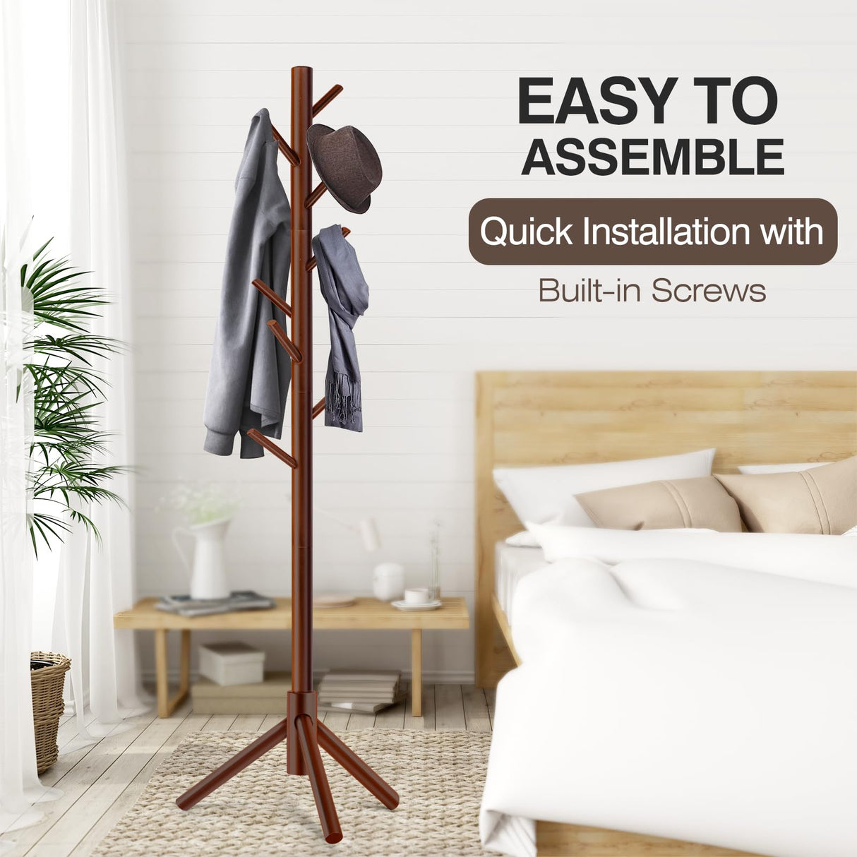 WANGMUXIA Coat Rack, Freestanding Coat Rack with 8 Hooks and 3 Adjustable Size Tree Coat Racks for Bedroom, Hallway, Entrance, Office, for Hats, Coats, Scarves, Handbags WANGMUXIA