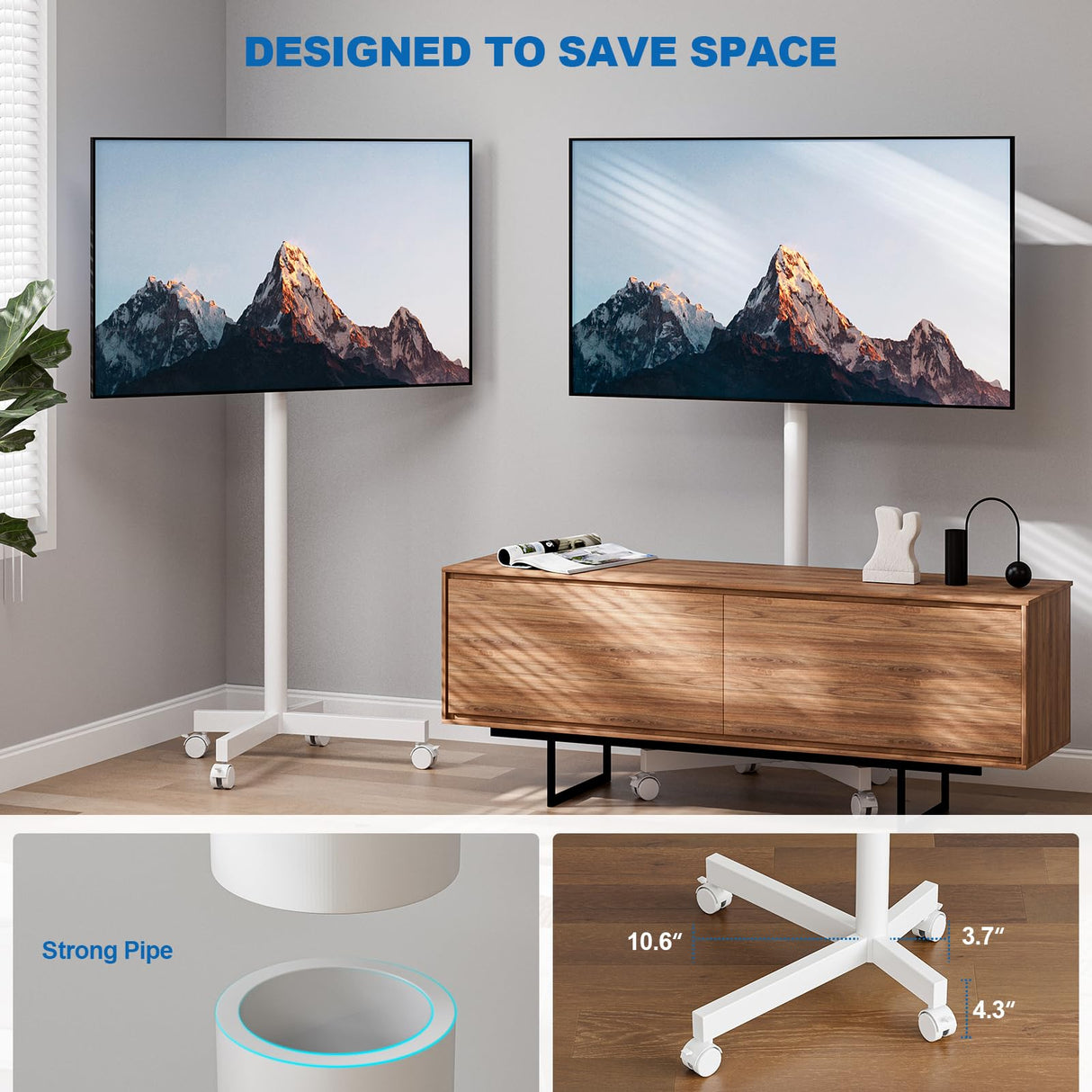 HOLMAXD Mobile TV Cart Rolling TV Stand for 23-65 Inch Screen Outdoor TV up to 110 lbs, Height Adjustable Portable TV Cart with Wheels and Tilt Mount, Outdoor TV Stand Mount, Max VESA 400x400mm, White HOLMAXD