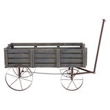 Shine Company Decorative Buckboard Wagon Garden Planter, Wooden Wagon Yard Décor for Outdoor Plants, Gray Shine Company