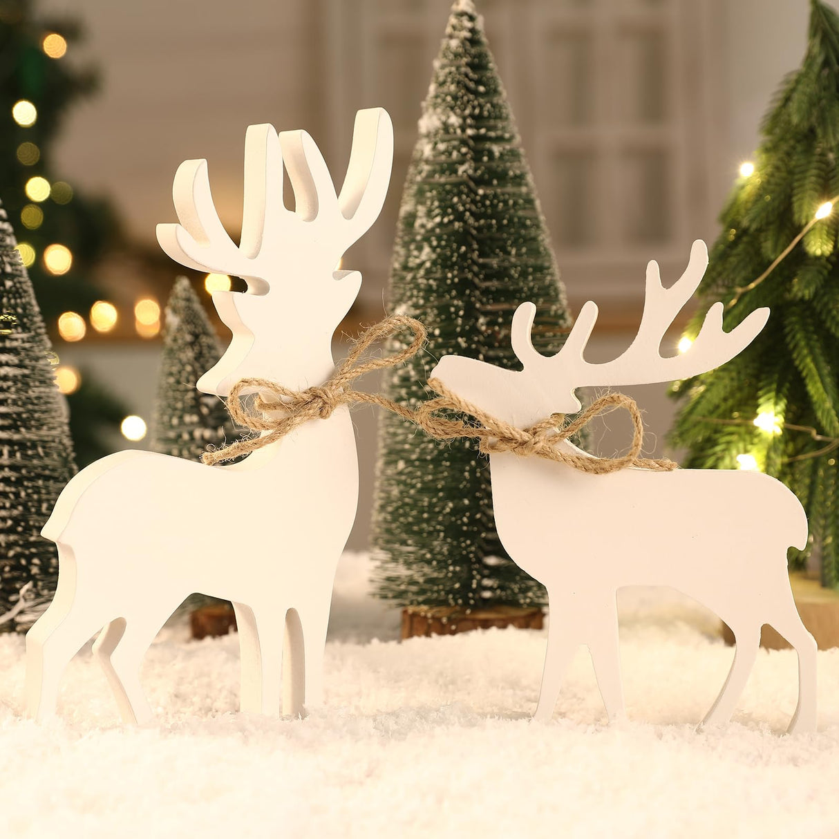 Christmas Decorations-2PCS Wooden Reindeer Sign-Christmas Decorations for Home Shelf Mantel Table Windowsill Party Decor FunouHome