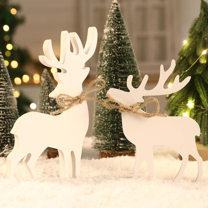 Christmas Decorations-2PCS Wooden Reindeer Sign-Christmas Decorations for Home Shelf Mantel Table Windowsill Party Decor