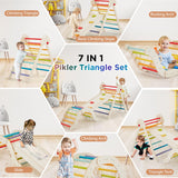 HOMMOW 7-in-1 Pikler Triangle Set with Cushion, Wooden Pikler Triangle Climbing Set with Arch, Ramp & Ladder, Large Foldable Montessori Jungle Gym, Indoor Climbing Toys for Toddlers-Rainbow HOMMOW