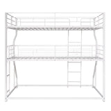 JIJIWANG Full XL Over Twin XL Over Queen Size Triple Bunk Bed with Long and Short Ladder, Unique Curved Metal Frame with Safety Guardrail, Industrial Style Triple Bunk Bed Frame, White JIJIWANG