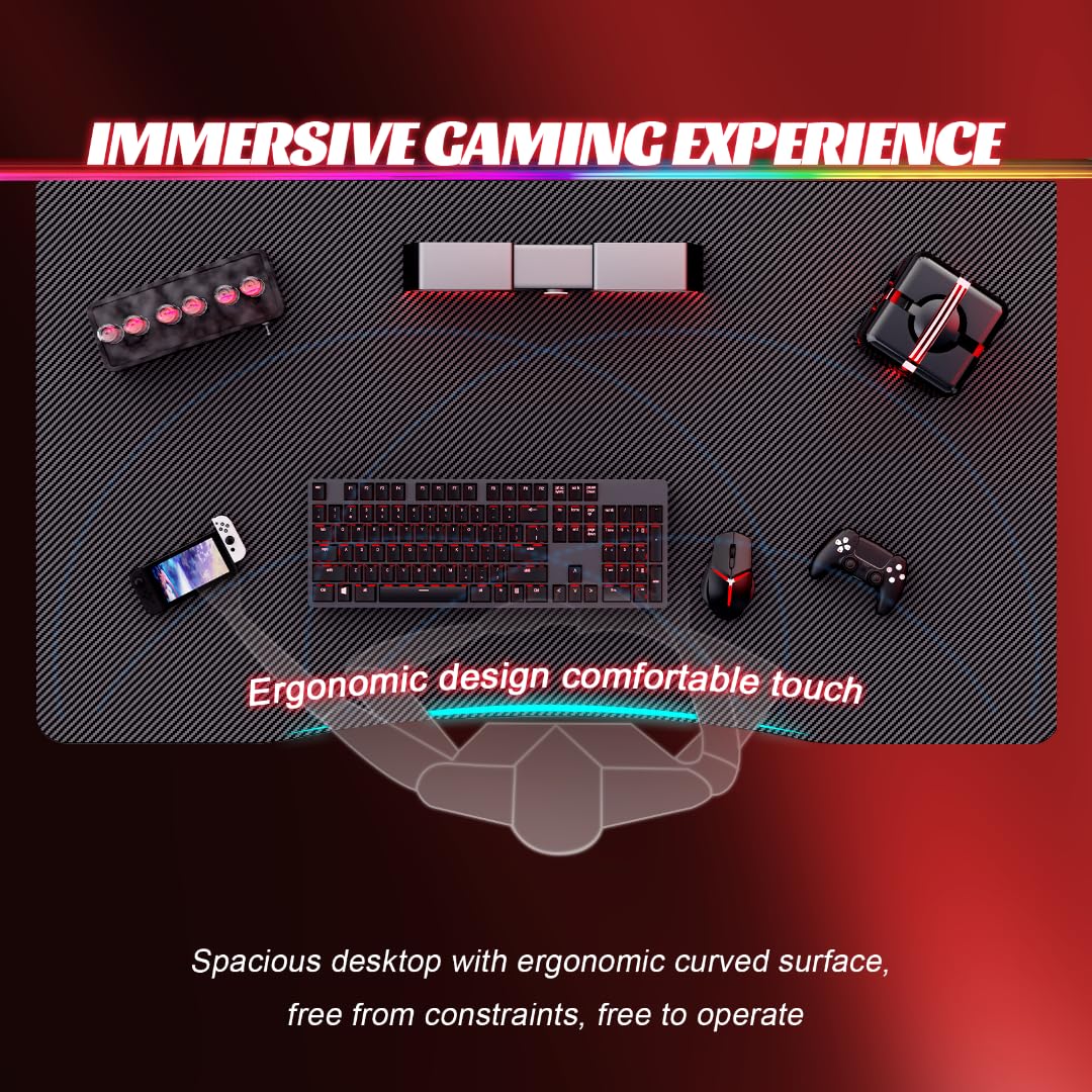 HLDIRECT 40 Inch Gaming Desk with Carbon Fibre Surface- A Shape Large Computer Desk Gaming Table Ergonomic Pc Gaming Workstation Home Office Desks HLDIRECT
