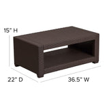 Flash Furniture Seneca Indoor/Outdoor Chocolate Brown Faux Rattan Coffee Table with Open Storage Flash Furniture