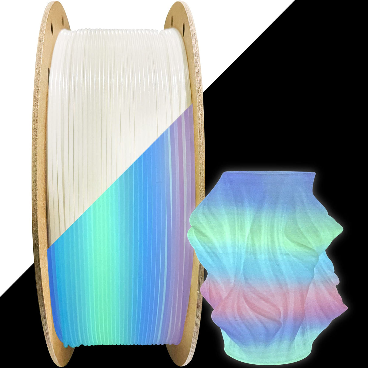 OEM MIKA3D Glow in Dark Rainbow PLA 3D Filament, 1.75mm Strong Luminous Multi Colored 3D Printer PLA, Widely Fit for 3D Printer, 1KG 2.2lbs Glowing in Dark Fast Color Change Fluorescent Rainbow PLA OEM MIKA3D