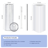 AGH 4PCS Sublimation Glitter Tumblers 20 oz Skinny Straight White 20oz Blanks Stainless Steel Cup with Lid & Metal Straw & Shrink Wrap & Brush AGH