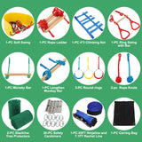 Ninja Warrior Kids Obstacle Course, 65 FT Durable Slackline with 7 Obstacles-Swings, Monkey Bars, Arm Trainers and More, Weatherproof Outdoor Obstacle Course for Backyard, Gym, Field FAHKNS